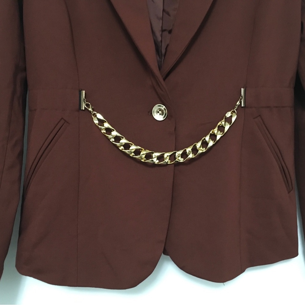 INC International Concepts Womens S Deep Sienna Brown Chain Trim Blazer Jacket - Picture 4 of 12